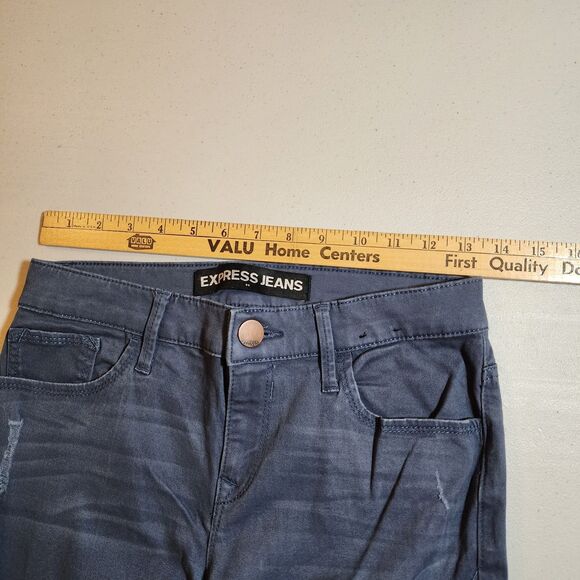Express Women Skinny Ankle Leggings Mid Rise Sz 2 Blue-Gray Distressed Raw - Picture 9 of 12